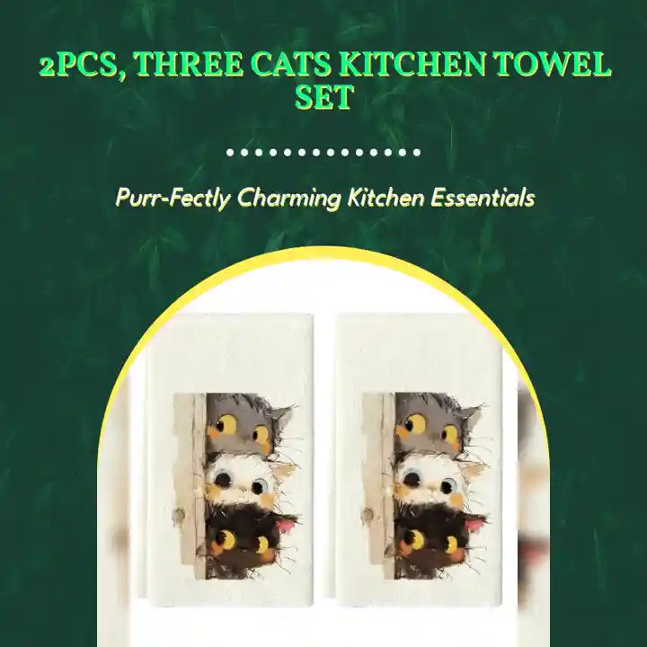 2Pcs, Three Cats Kitchen Towel Set by@Outfy