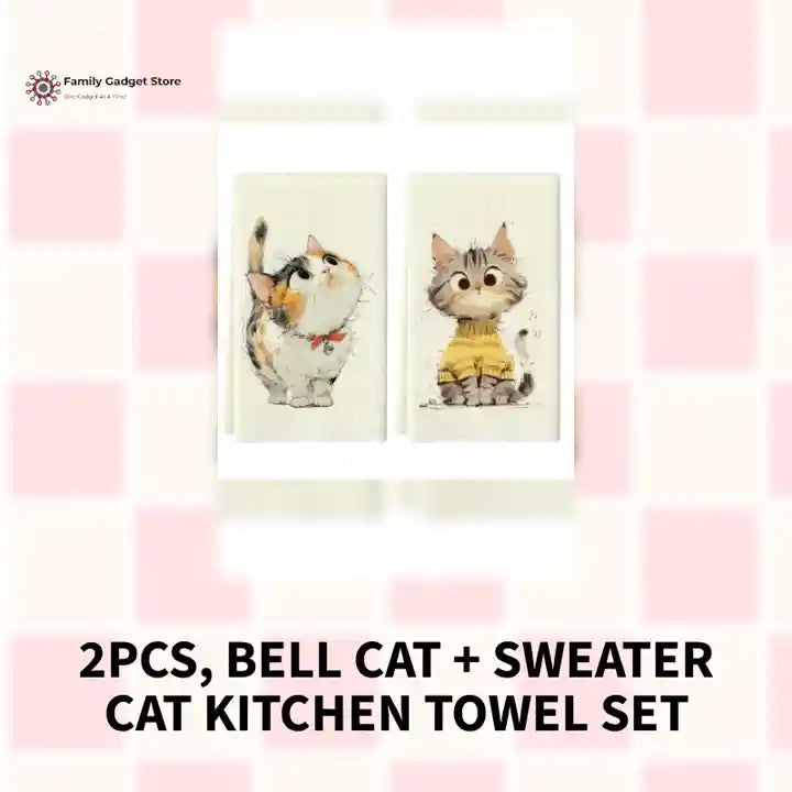 2Pcs, Bell Cat + Sweater Cat Kitchen Towel Set by@Outfy
