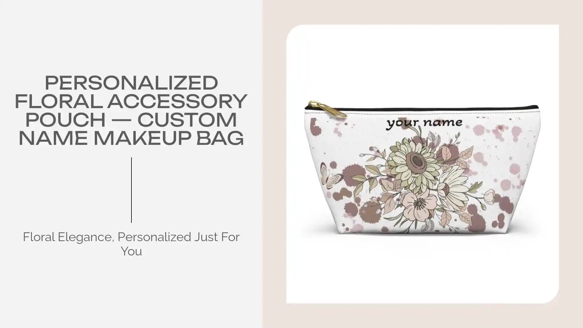 Personalized Floral Accessory Pouch &mdash; Custom Name Makeup Bag by@Outfy