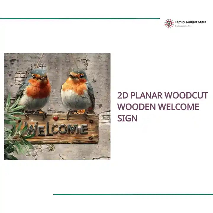2D Planar Woodcut Wooden Welcome Sign by@Outfy