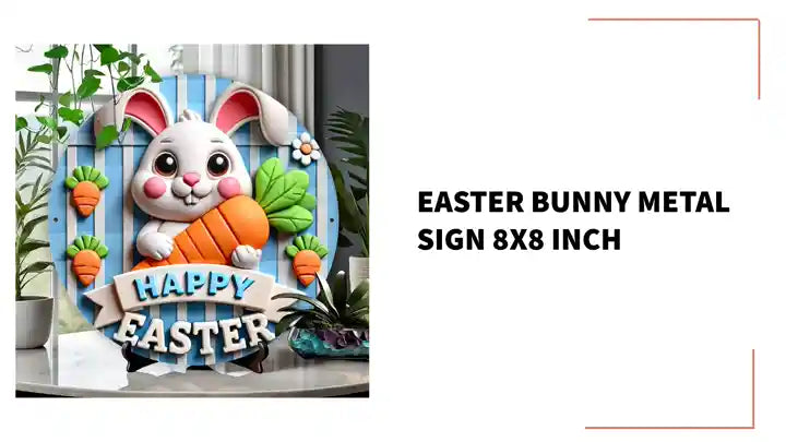 Easter Bunny Metal Sign 8x8 inch by@Outfy