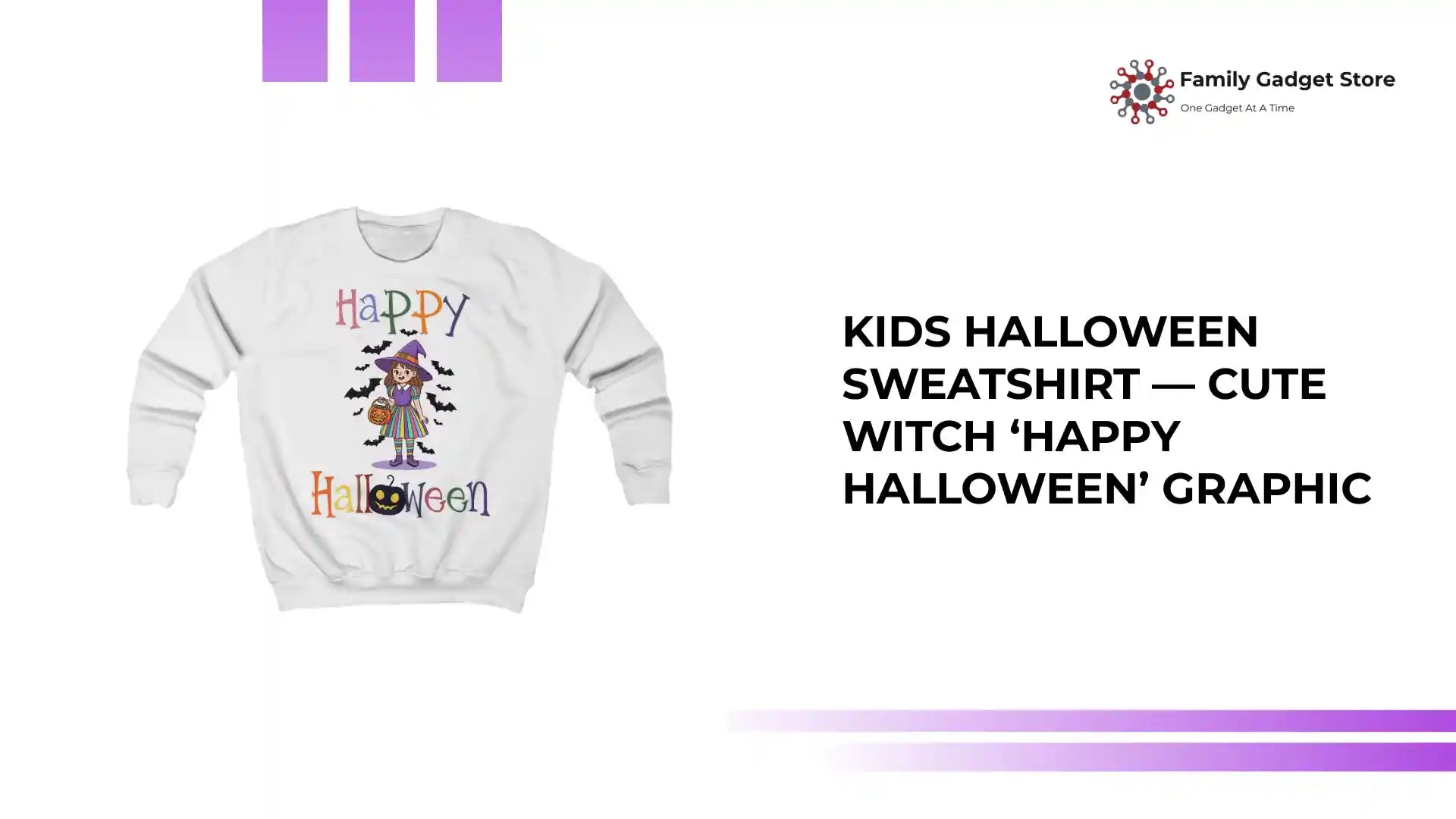 Kids Halloween Sweatshirt &mdash; Cute Witch &lsquo;Happy Halloween&rsquo; Graphic by@Outfy