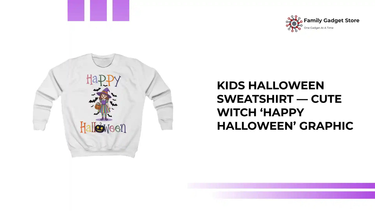 Kids Halloween Sweatshirt &mdash; Cute Witch &lsquo;Happy Halloween&rsquo; Graphic by@Outfy