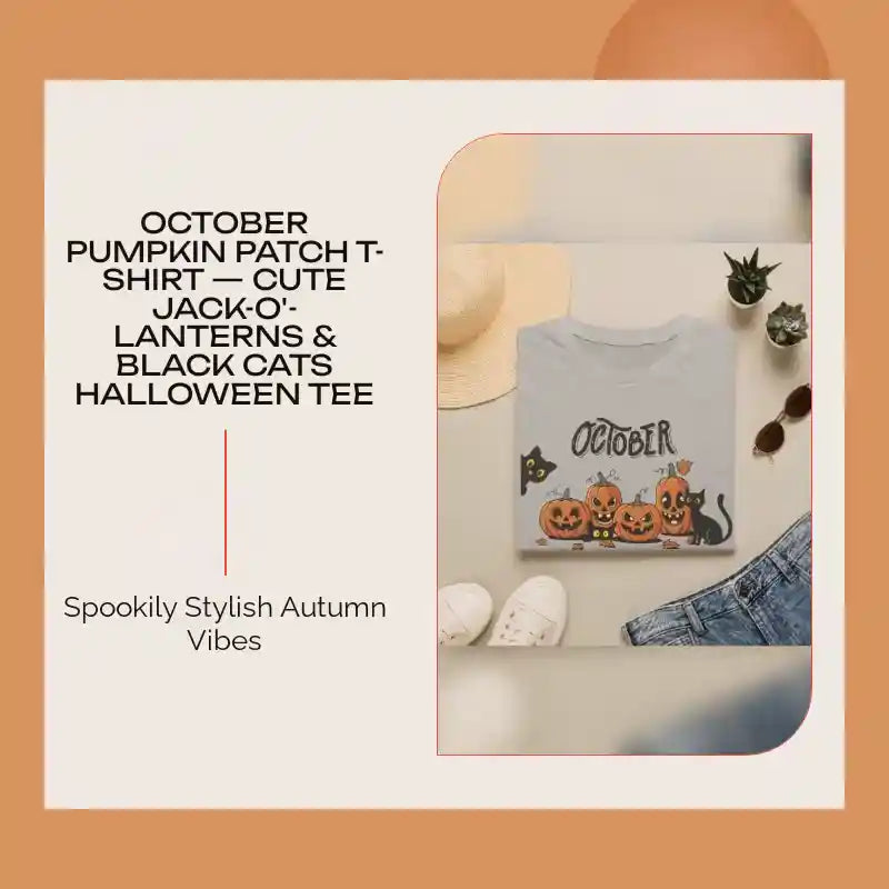 October Pumpkin Patch T-Shirt &mdash; Cute Jack-o'-Lanterns &amp; Black Cats Halloween Tee by@Outfy