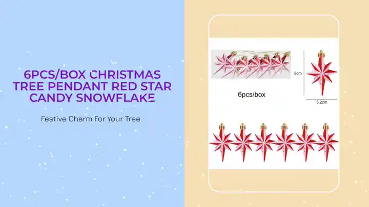 6pcs/box Christmas Tree Pendant Red Star Candy Snowflake by@Outfy