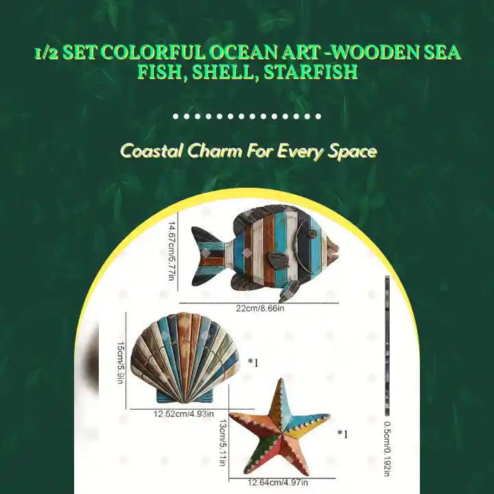 1/2 Set Colorful Ocean Art -Wooden Sea Fish, Shell, Starfish by@Outfy