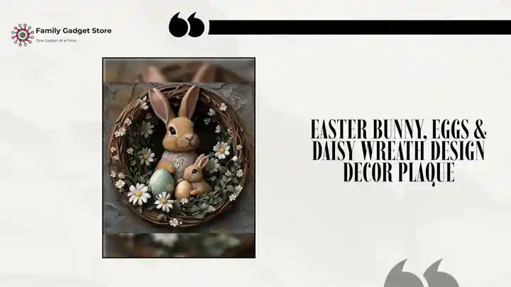 Easter Bunny, Eggs &amp; Daisy Wreath Design Decor Plaque by@Outfy
