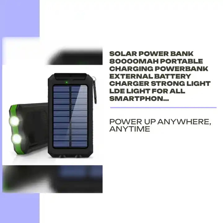 Solar Power Bank 80000mAh Portable Charging Powerbank External Battery Charger Strong Light LDE Light for All Smartphones by@Outfy