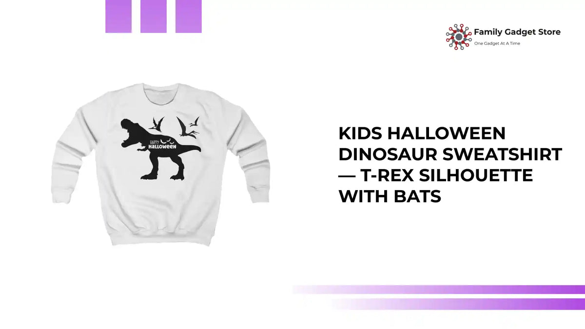 Kids Halloween Dinosaur Sweatshirt &mdash; T-Rex Silhouette with Bats by@Outfy