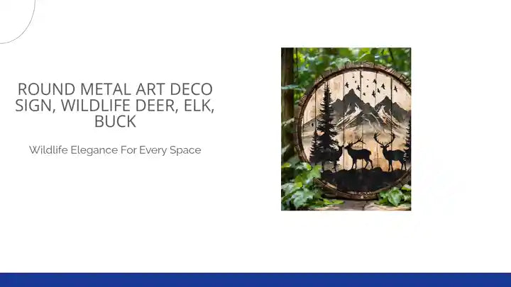 Round Metal Art Deco Sign, Wildlife Deer, Elk, Buck by@Outfy