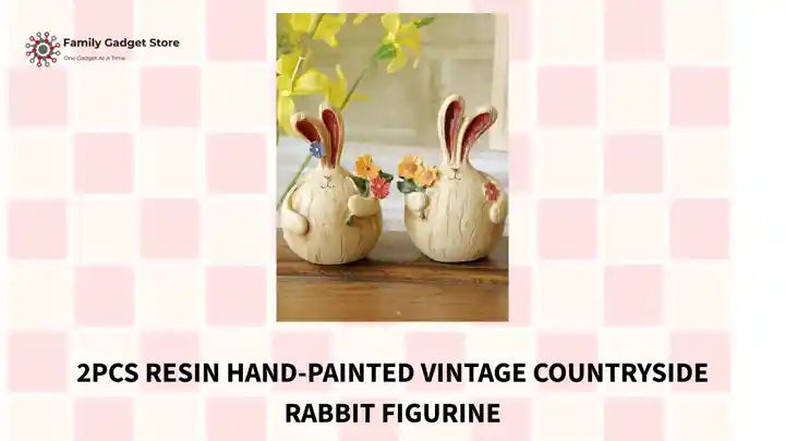 2pcs Resin Hand-Painted Vintage Countryside Rabbit Figurine by@Outfy