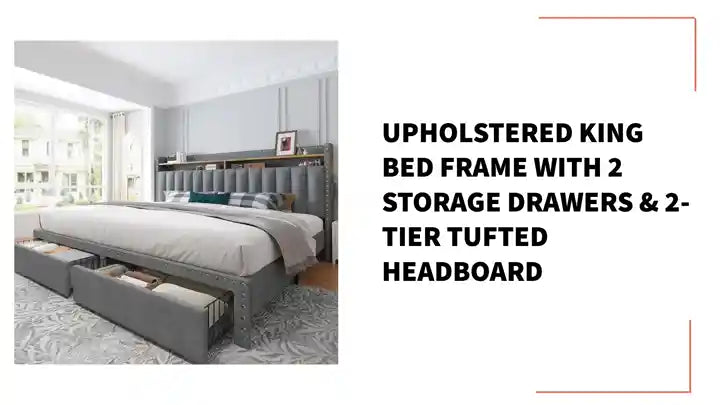 Upholstered King Bed Frame with 2 Storage Drawers &amp; 2-Tier Tufted Headboard by@Outfy