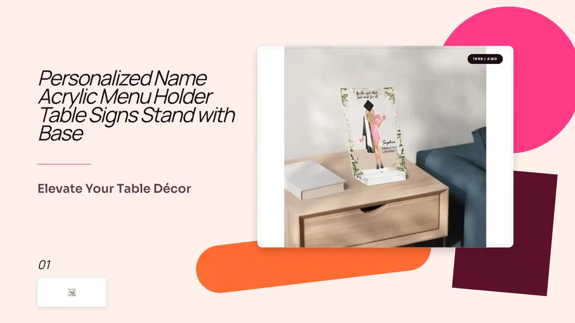 Personalized Name Acrylic Menu Holder Table Signs Stand with Base by@Outfy