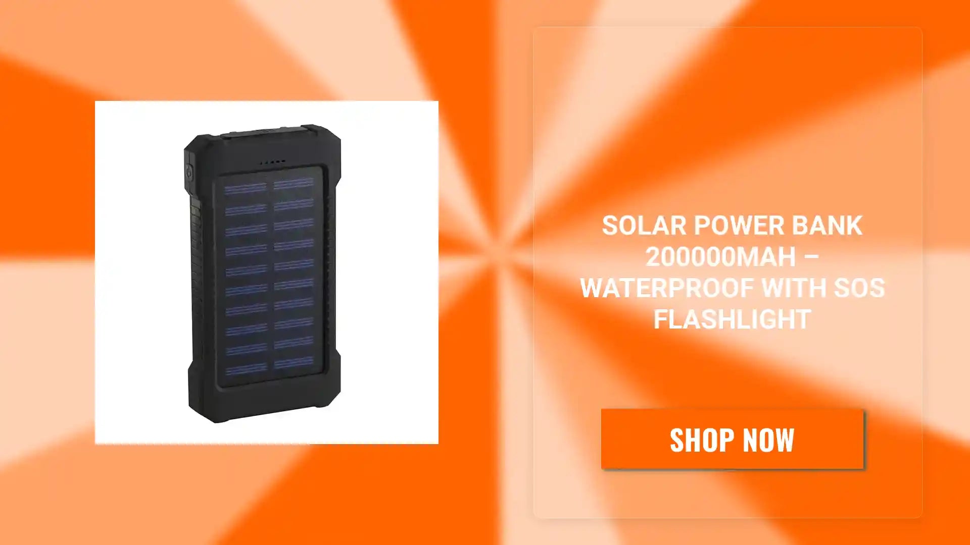 Solar Power Bank 200000mAh &ndash; Waterproof with SOS Flashlight by@Outfy