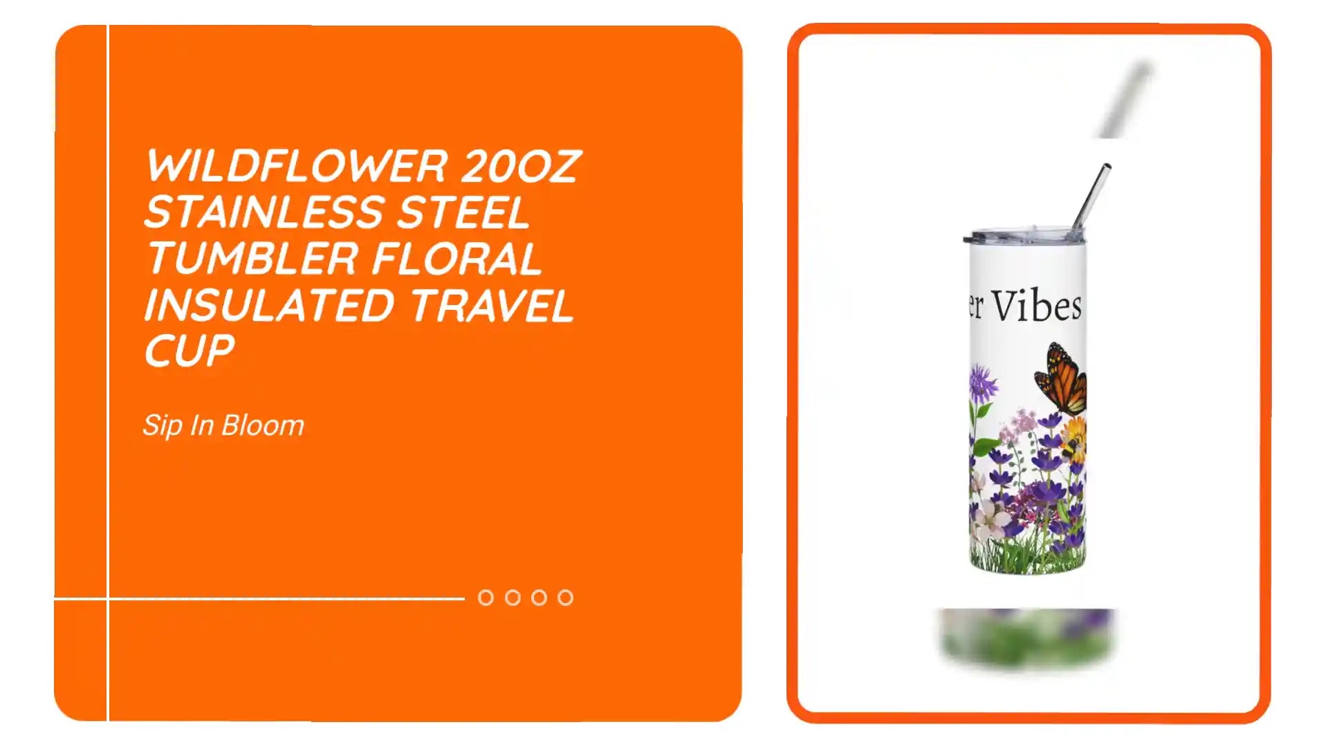 Wildflower 20oz Stainless Steel Tumbler Floral Insulated Travel Cup by@Outfy