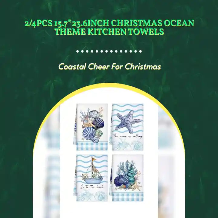 2/4pcs 15.7*23.6INCH Christmas Ocean Theme Kitchen Towels by@Outfy