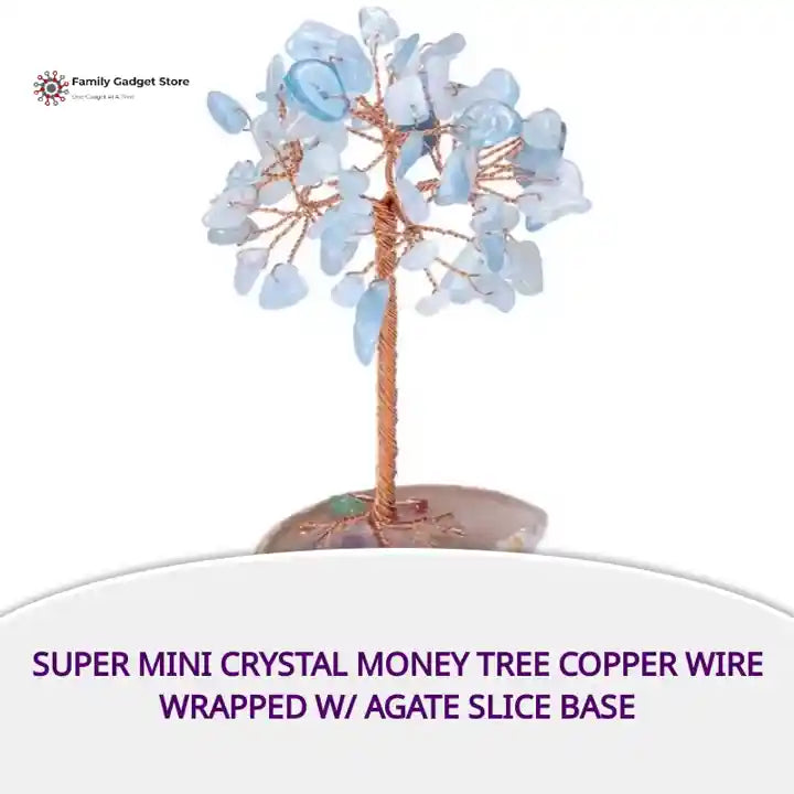 Super Mini Crystal Money Tree Copper Wire Wrapped W/ Agate Slice Base by@Outfy
