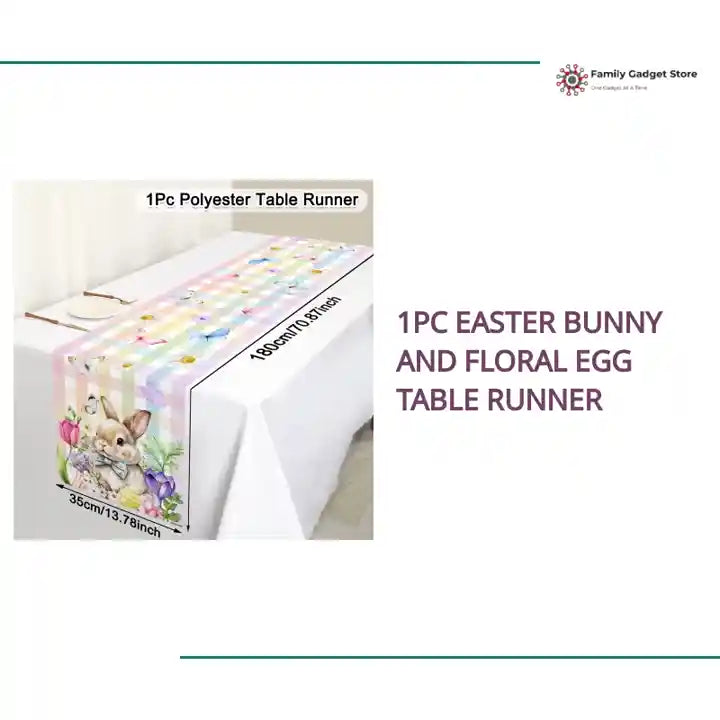 1Pc Easter Bunny and Floral Egg Table Runner by@Outfy