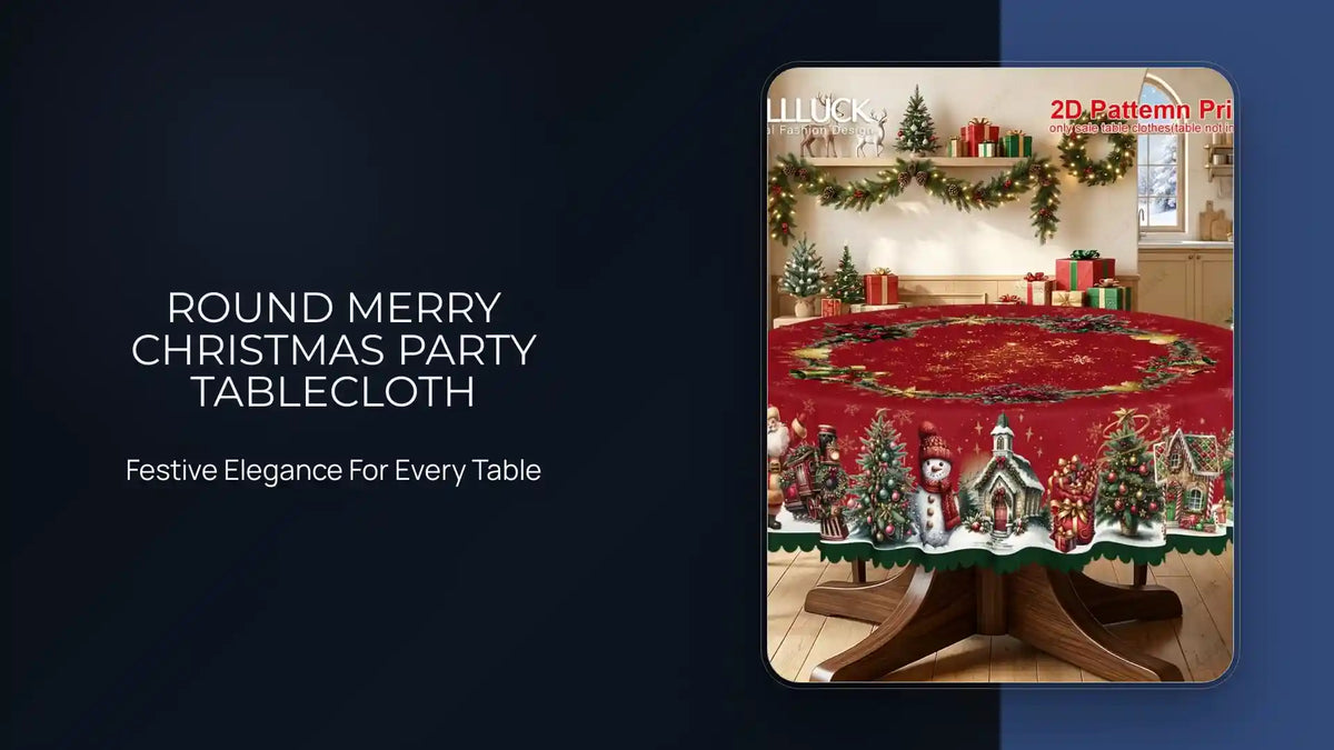 Round Merry Christmas Party Tablecloth by@Outfy