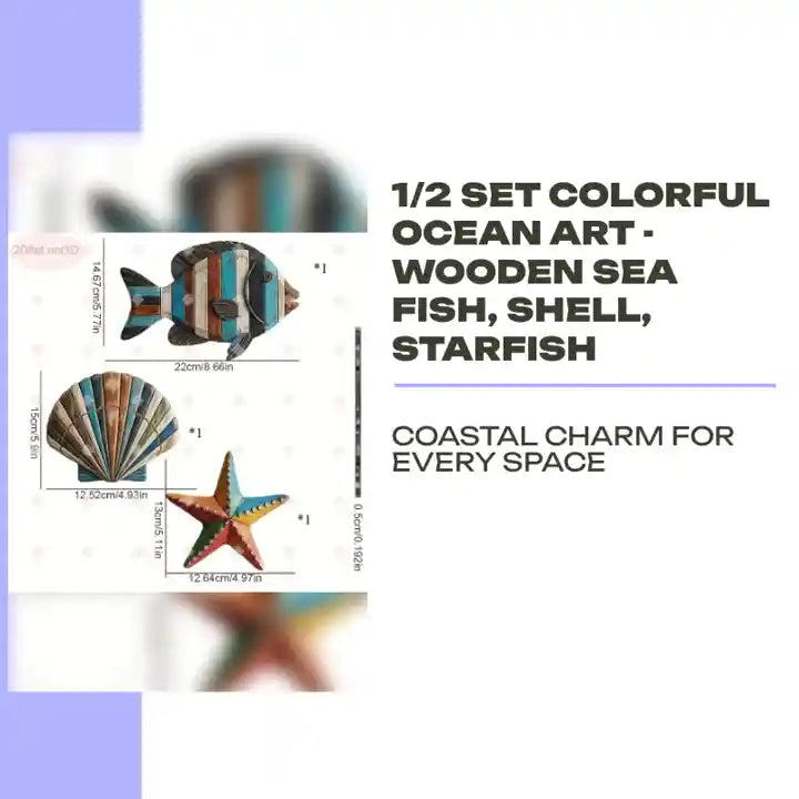 1/2 Set Colorful Ocean Art -Wooden Sea Fish, Shell, Starfish by@Outfy