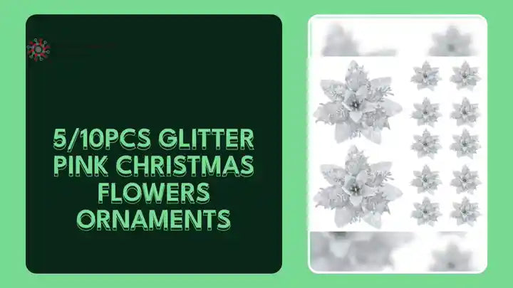 5/10Pcs Glitter Pink Christmas Flowers Ornaments by@Outfy