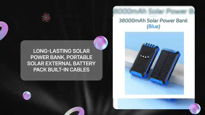 Long-lasting Solar Power Bank, Portable Solar External Battery Pack Built-in Cables by@Outfy
