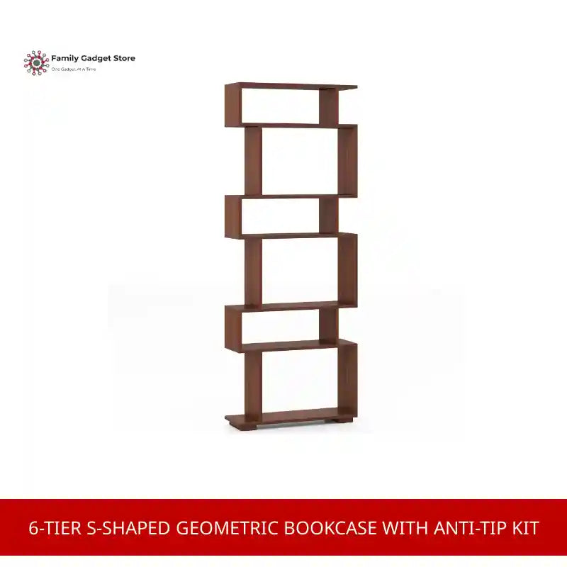 6-Tier S-Shaped Geometric Bookcase with Anti-Tip Kit by@Outfy