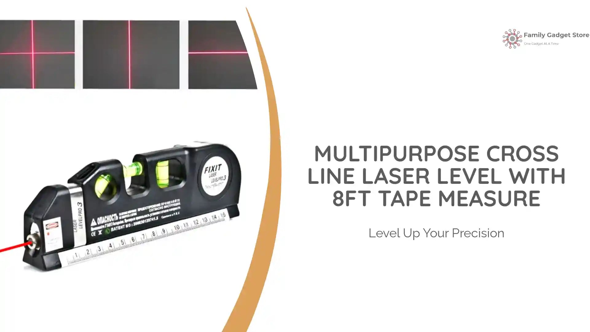 Multipurpose Cross Line Laser Level with 8Ft Tape Measure by@Outfy
