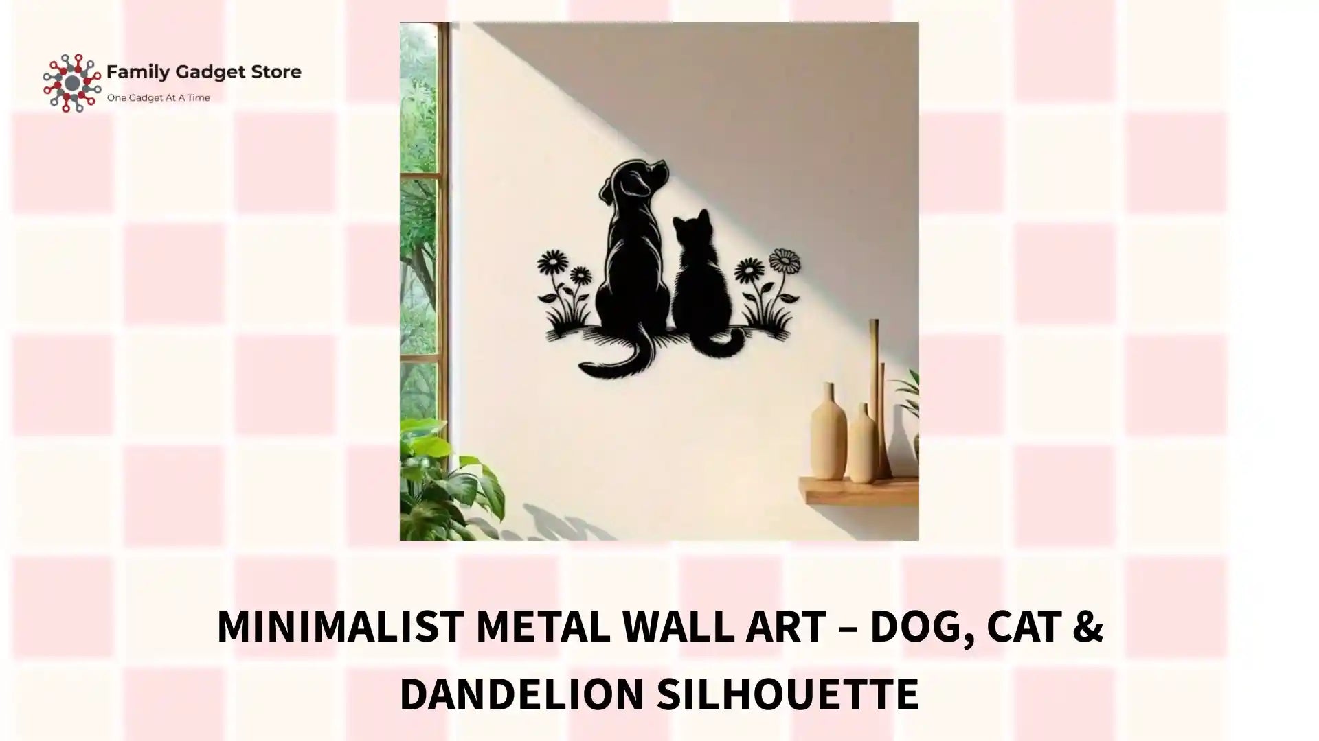 Minimalist Metal Wall Art &ndash; Dog, Cat &amp; Dandelion Silhouette by@Outfy