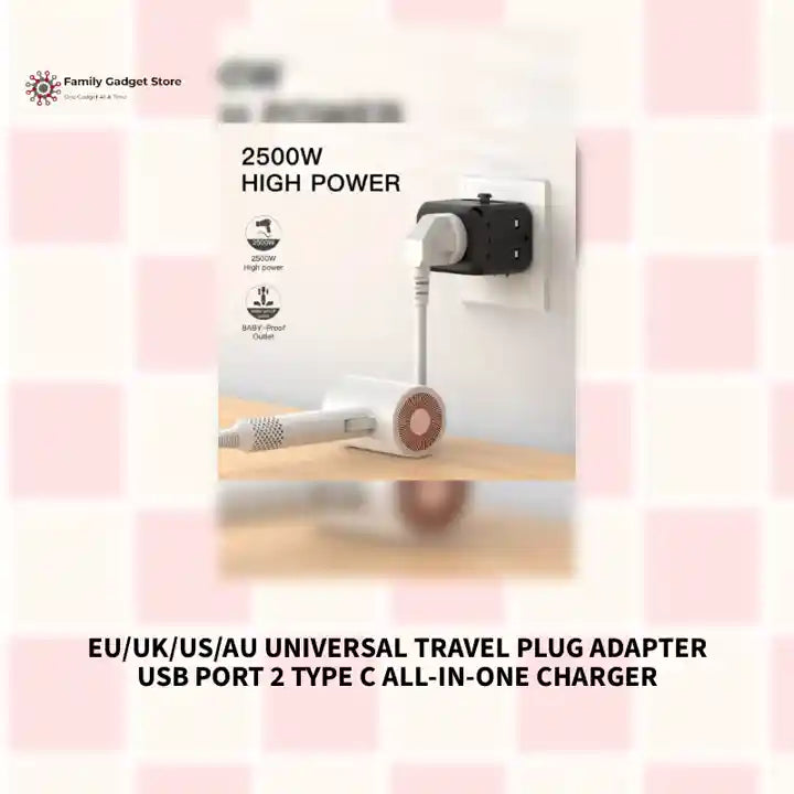 EU/UK/US/AU Universal Travel Plug Adapter USB Port 2 Type C All-in-one Charger by@Outfy