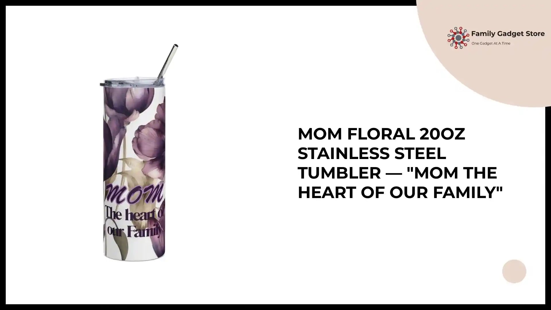 Mom Floral 20oz Stainless Steel Tumbler &mdash; "Mom The Heart of Our Family" by@Outfy