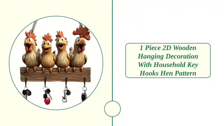 1 Piece 2D Wooden Hanging Decoration with Household Key Hooks Hen Pattern by@Outfy