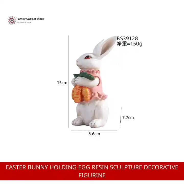Easter Bunny Holding Egg Resin Sculpture Decorative Figurine by@Outfy