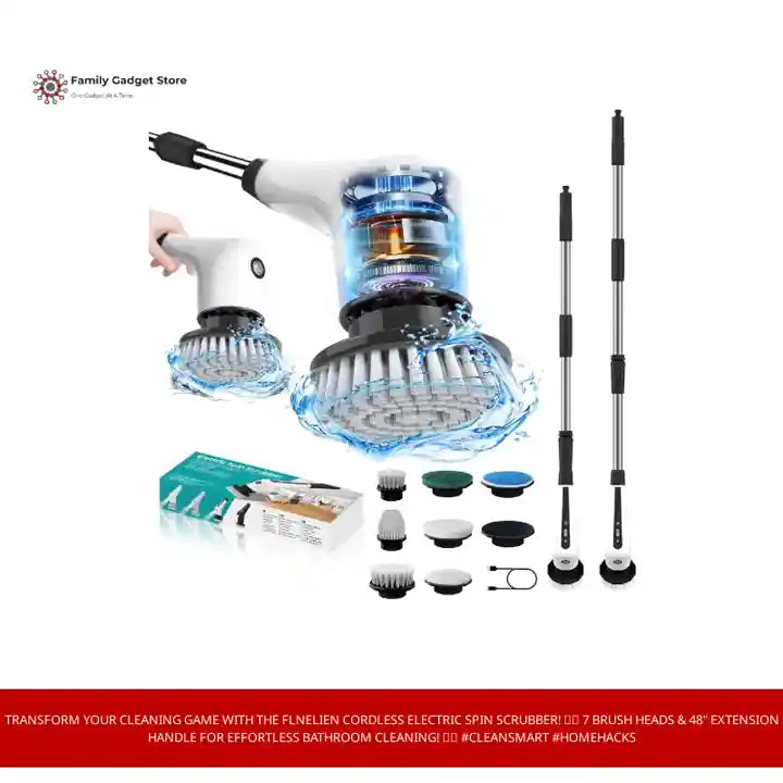 Transform Your Cleaning Game with the Flnelien Cordless Electric Spin Scrubber! 💪✨ 7 Brush Heads &amp; 48" Extension Handle for Effortless Bathroom Cleaning! 🛁🧼 #CleanSmart #HomeHacks by@Outfy