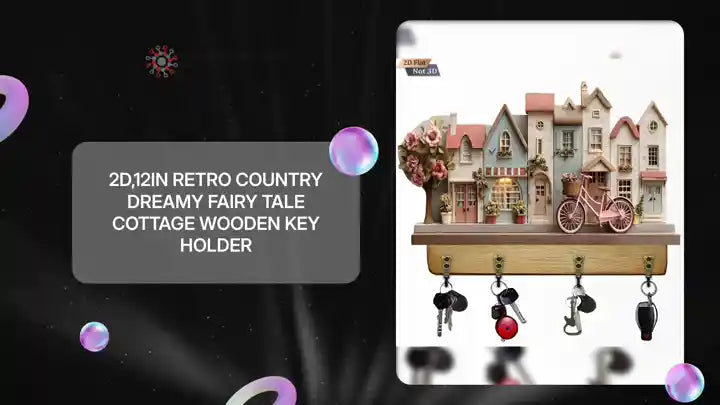 2D,12in Retro Country Dreamy Fairy Tale Cottage Wooden Key Holder by@Outfy