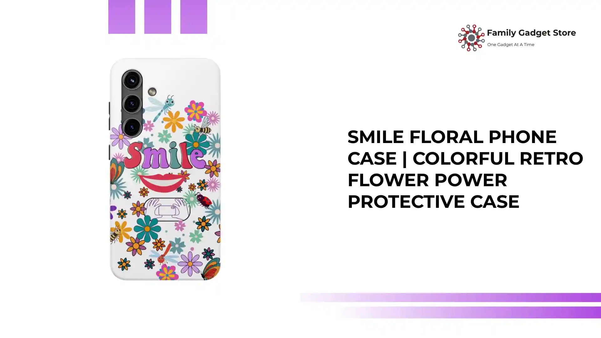 Smile Floral Phone Case | Colorful Retro Flower Power Protective Case by@Outfy
