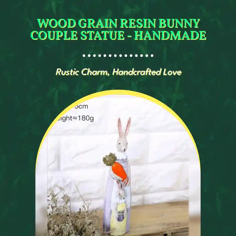 Wood Grain Resin Bunny Couple Statue - Handmade by@Outfy