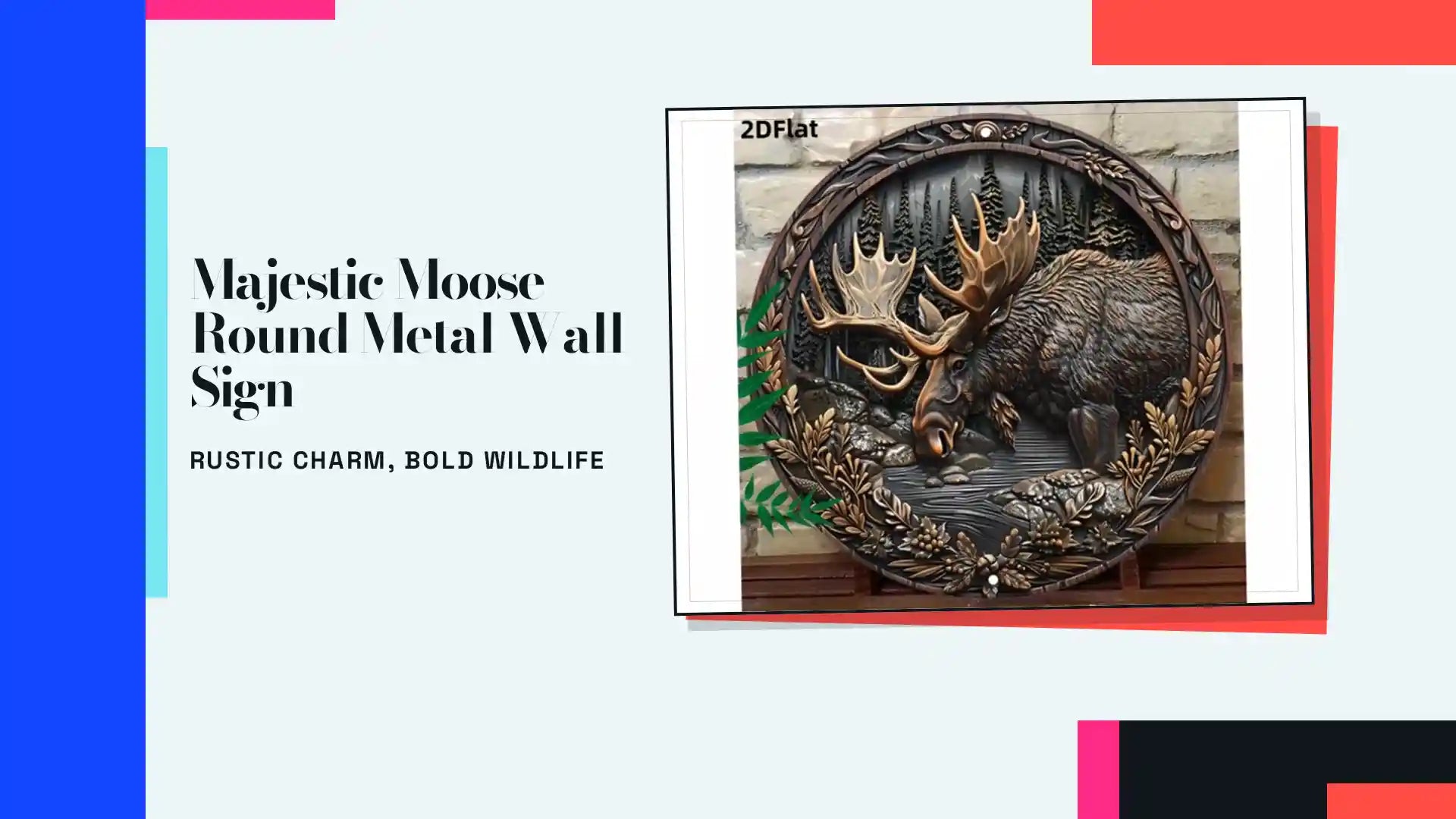 Majestic Moose Round Metal Wall Sign by@Outfy