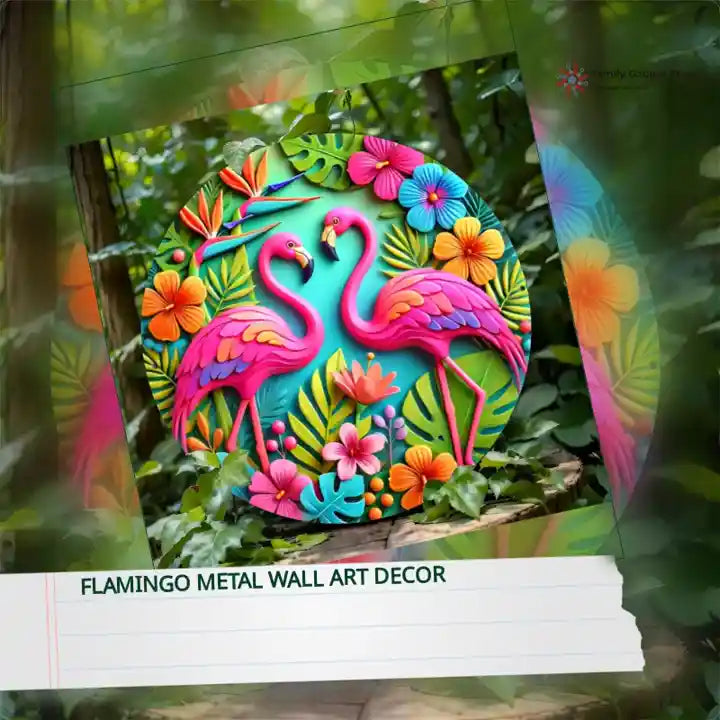 Flamingo Metal Wall Art Decor by@Outfy