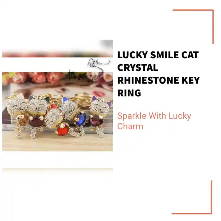 Lucky Smile Cat Crystal Rhinestone Key ring by@Outfy