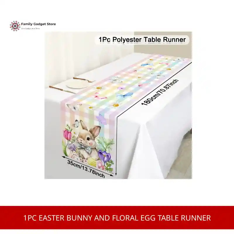 1Pc Easter Bunny and Floral Egg Table Runner by@Outfy