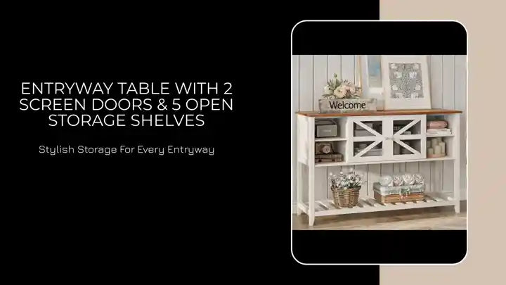 Entryway Table with 2 Screen Doors &amp; 5 Open Storage Shelves by@Outfy
