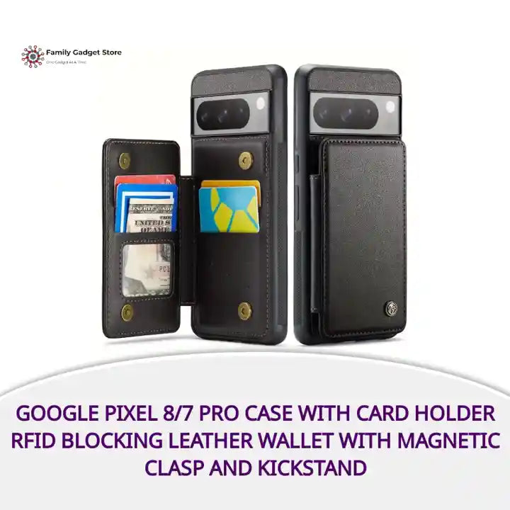 Google Pixel 8/7 pro Case with Card Holder RFID Blocking Leather Wallet with Magnetic Clasp and Kickstand by@Outfy
