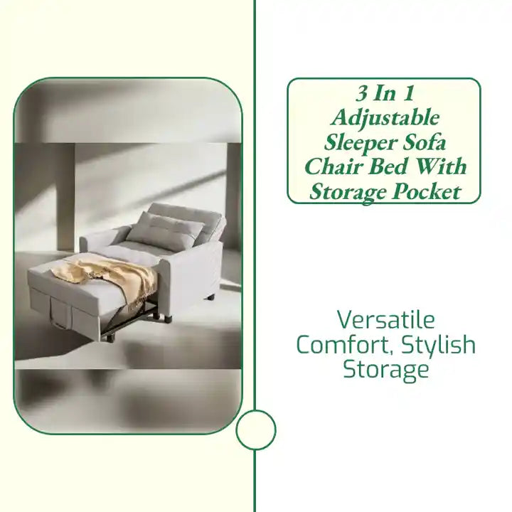 3 In 1 Adjustable Sleeper Sofa Chair Bed with Storage Pocket by@Outfy