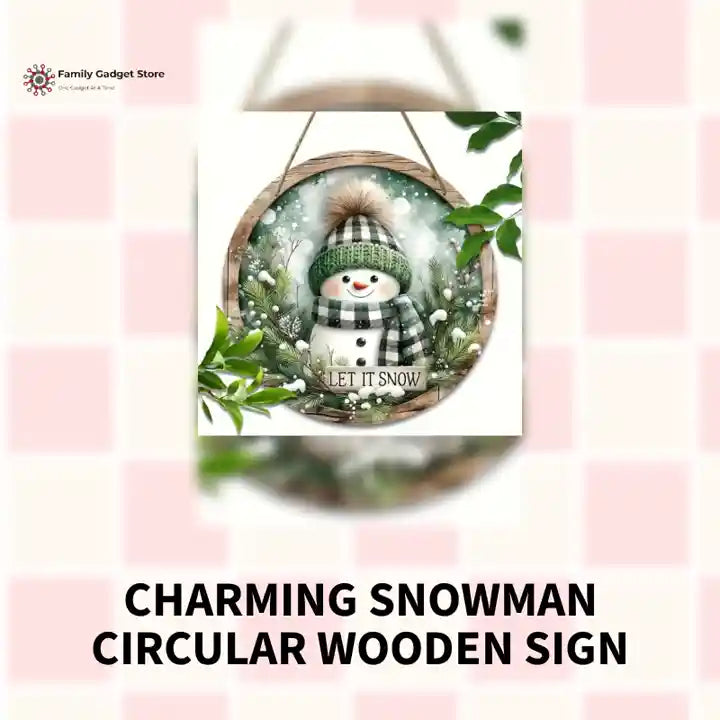 Charming Snowman Circular Wooden Sign by@Outfy