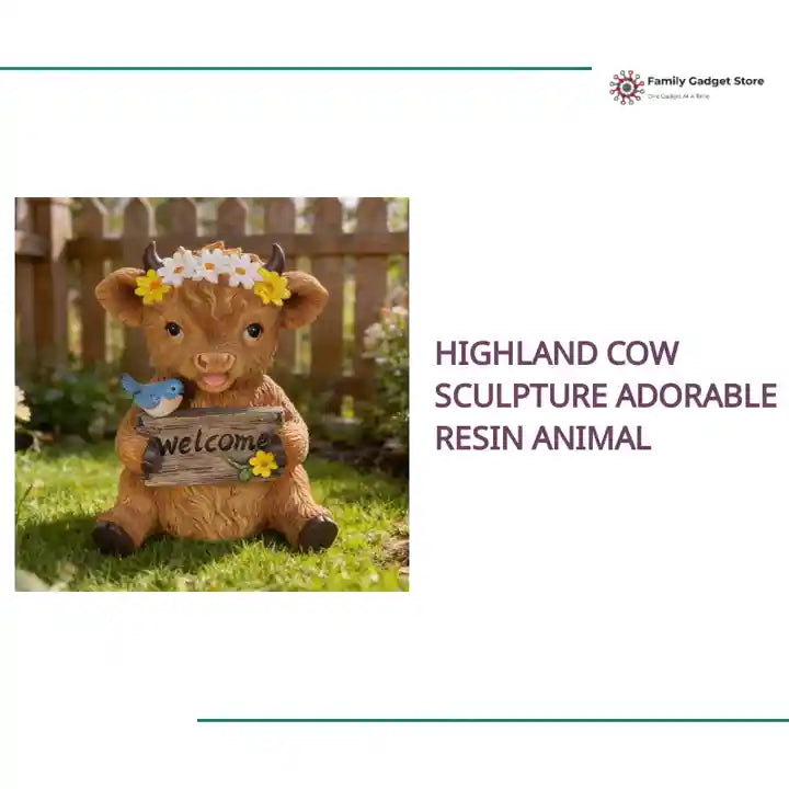 Highland Cow Sculpture Adorable Resin Animal by@Outfy