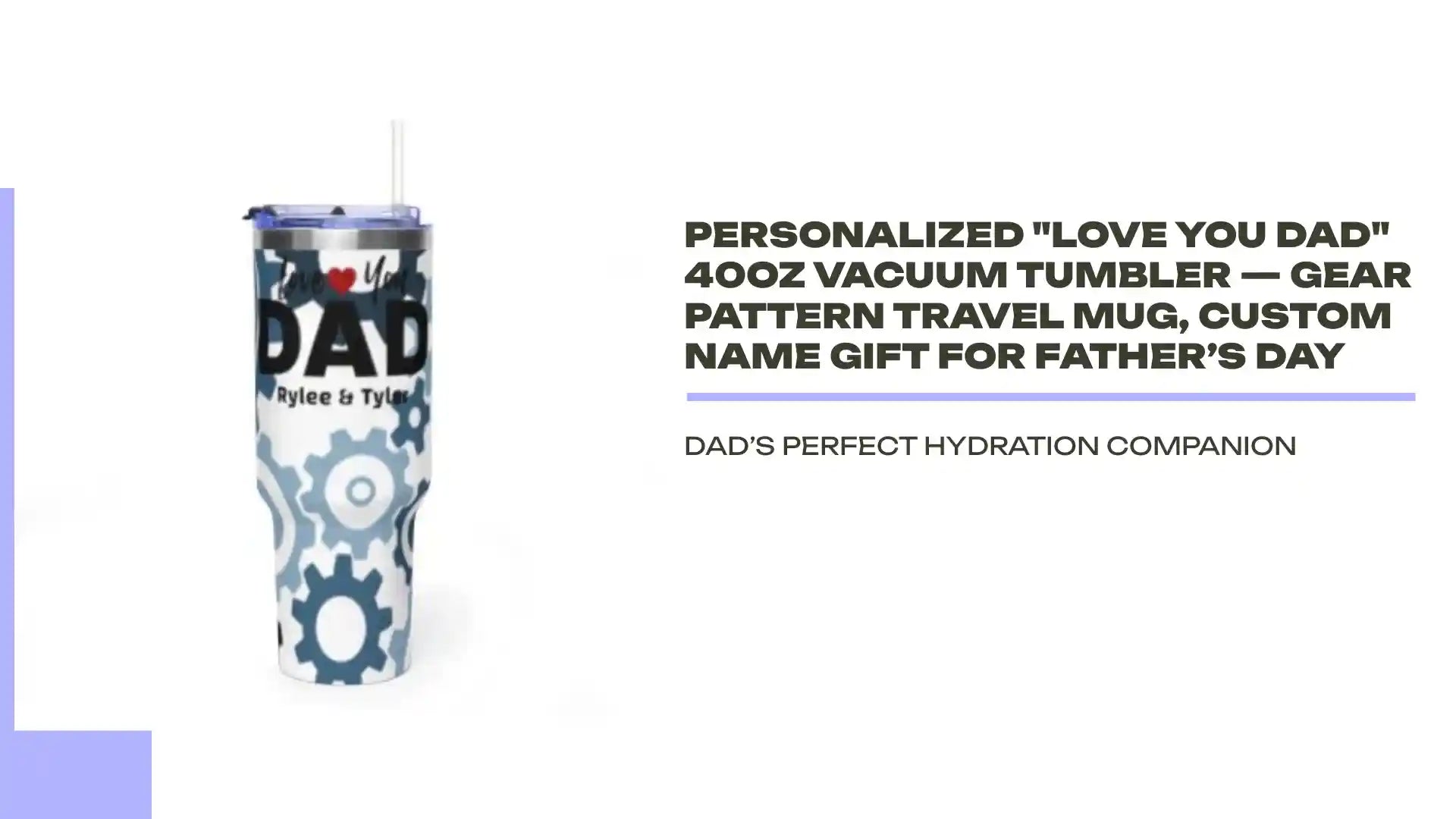 Personalized "Love You Dad" 40oz Vacuum Tumbler &mdash; Gear Pattern Travel Mug, Custom Name Gift for Father&rsquo;s Day by@Outfy
