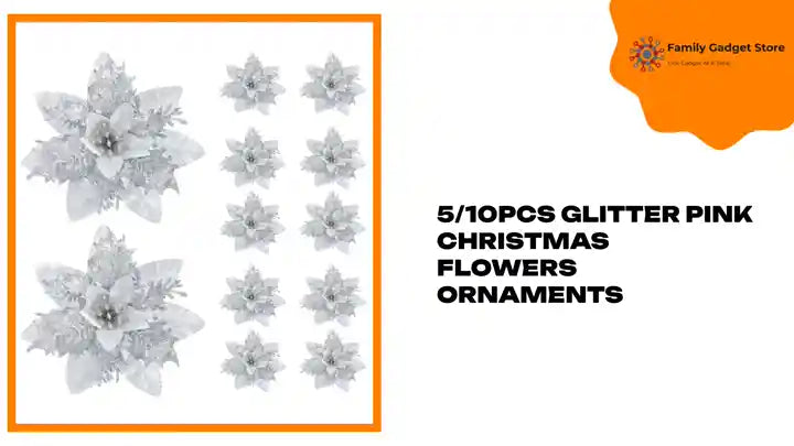 5/10Pcs Glitter Pink Christmas Flowers Ornaments by@Outfy