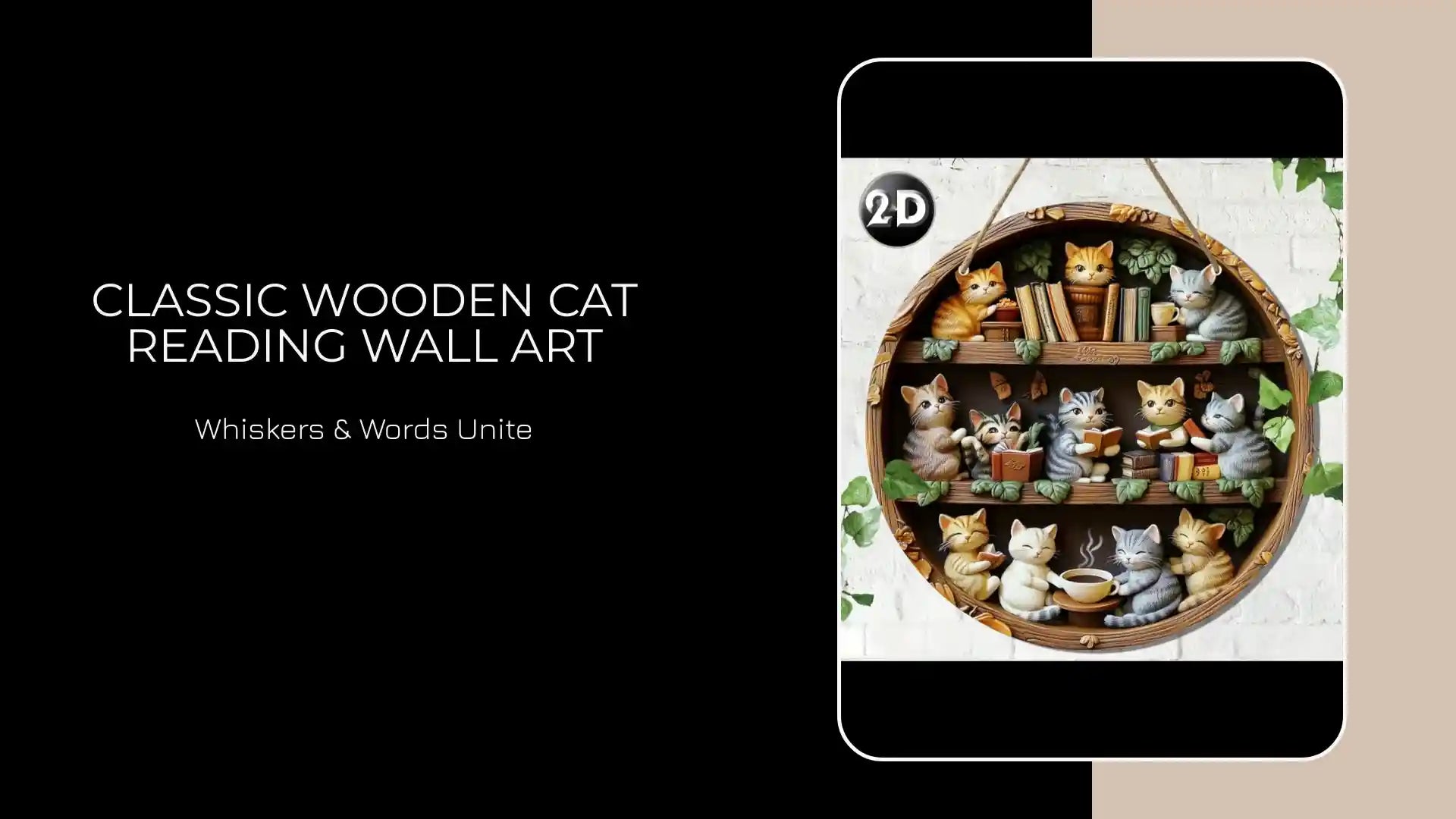 Classic Wooden Cat Reading Wall Art by@Outfy