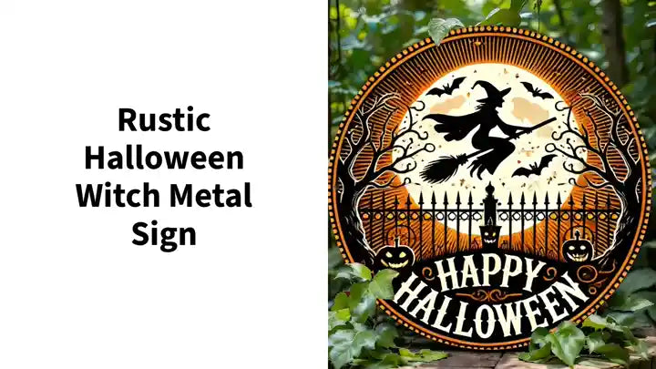 Rustic Halloween Witch Metal Sign by@Outfy
